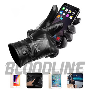 Gants en cuir BLOODLINE, longueur poignet, doublure en fausse fourrure, thermiques, pour l'hiver, style punk, pour l'extérieur - Product Image 2