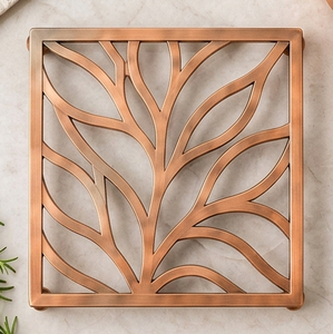 Copper Square Trivet Heat Resistant Metal Serving <b>Mat</b> with Leaf Cutout and Ball Feet - Product Image 2