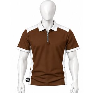 Polo à manches courtes pour homme, couleur marron et blanc, style décontracté, tissu tissé, qualité supérieure et tendance - Product Image 1