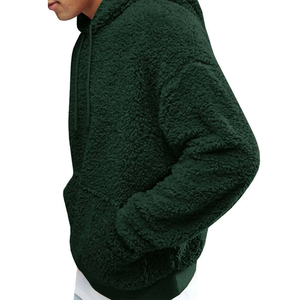 <b>Men's</b> Brown <b>Sherpa</b> Hooded <b>Fleece</b> Sweatshirt Oversized Casual Winter Wear Pocket Design Regular Fit Knitted Solid Color - Product Image 5
