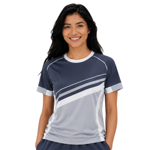 Camiseta Deportiva Personalizada para Mujer, de Secado Rápido, Transpirable, de Poliéster, para Gimnasio, Running, Entrenamiento, con Rayas Raglán, Fabricante OEM - Product Image 2