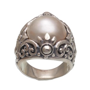 Anillo de Cóctel de Plata de Ley 925 con Perla Mabe, Diseño de Loto, Joyería Unisex Hecha a Mano - Product Image 5