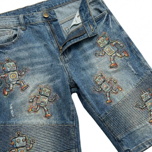 Shorts Bermuda en Jean pour Homme avec Logo Brodé Robot sur le Devant, Personnalisable, Décontracté, Taille Mi-Haute, Streetwear, Respirant, Séchage Rapide, Coton - Product Image 4
