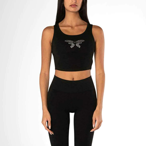 Women Ribbed Crop Tank <b>Top</b> Sleeveless Slim Fit Casual Vest With <b>Rhinestone</b> Design OEM Supplier - Product Image 4