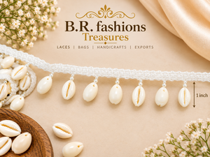 B.R. Fashions Treasures Bordure en dentelle française 3D avec coquillages cauris et perles, 1 pouce, lavable, style côtier, fait main pour textiles de maison - Product Image 2