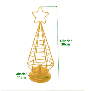 Luxuyry Gold Metal Wire Christmas Tree Figurine with <b>Star</b> Top <b>Lighted</b> Tabletop Sculpture Modern Minimalist Holiday Decor - Product Image 6