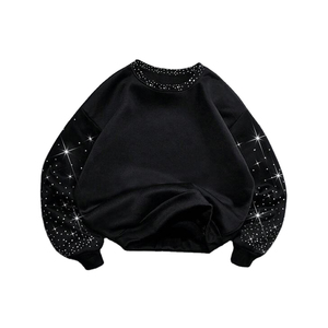 เสื้อสเวตเชิ้ตผู้หญิงสีดำล้างสีแบบแอซิดวอช ประดับด้วยคริสตัล  ผ้าฟลีซหนานุ่ม คอกลม ทรงหลวม สไตล์วินเทจ สีซีดแบบมิเนอรัล เหมาะสำหรับฤดูหนาว - Product Image 1