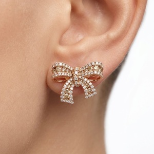 Pendientes de Lazo con Diamantes Blancos en Oro Rosa de 18K, Pendientes de Lazo con Diamantes Champagne, Joyería Personalizada OEM al por Mayor, MOQ 1 Pieza - Product Image 4