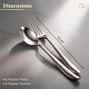 Couverts (Ensemble de 12, cuillères en acier inoxydable - 6 et fourchettes - 6), 100% qualité alimentaire, non toxiques, antirouille, compatibles lave-vaisselle - Product Image 2