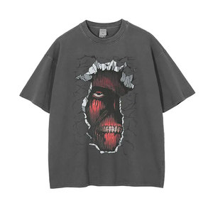 T-shirt graphique délavé vintage, coupe oversize, streetwear, en coton, décontracté, effet vieilli, imprimé graphique, coupe ample - Product Image 1