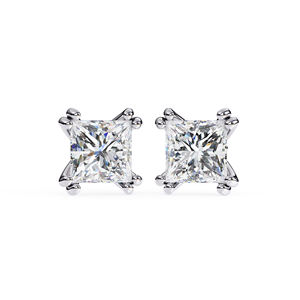 Boucles d'oreilles en or massif 14 carats avec diamants Moissanite taille princesse 6x6 mm, 3 carats au total, bijoux de luxe pour femme, cadeau - Product Image 1
