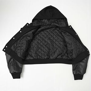 Blouson Bomber Court en Cuir Matelassé Personnalisé avec Logo du Fabricant, Style Streetwear, Broderie Chenille, Sweat à Capuche Baseball - Product Image 2