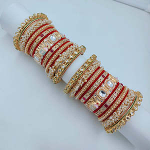 JeweleMarket 10575698DGR_2.4 Sparkling Kundan Stone Meenakari Velvet Chuda Bangles Set Fashionable Sparkling Velvet Bangles - Product Image 1