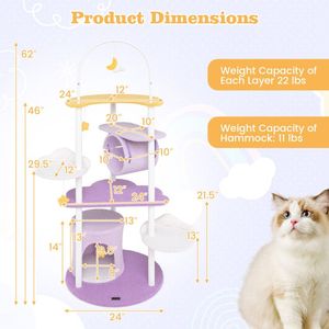 Grande tour pour chat de 62 pouces avec structure métallique et plateformes de saut pour chats de grande taille, arbres à chat et griffoirs - Product Image 5