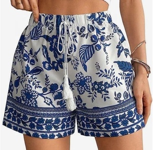 Shorts Bermuda de Rayón Transpirable para Mujer, Talla XS, Cintura Media, Estampado por Descarga, Botones, Ajuste Holgado, Fácil de Usar, Deportivo, Casual, Verano - Product Image 4