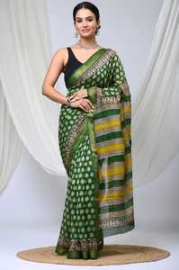 Sari de Seda Maheshwari Pura con Estampado a Mano, Sari Indio de Diseño, Ligero, para Festivales y Fiestas - Product Image 2