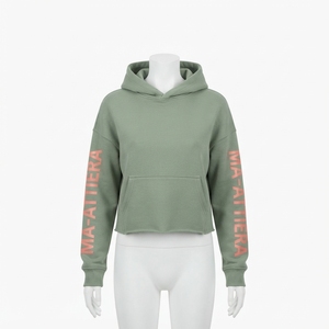 Custom Women <b>Sage</b> Green Hoodie Cropped Pullover Sweatshirt Long Sleeve Graphic Streetwear Casual Fashion Apparel - Product Image 3