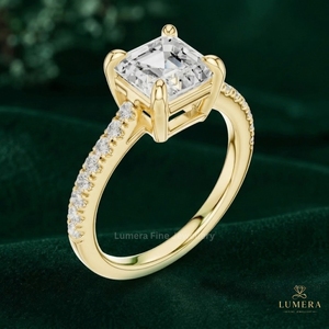 Elegant Asscher Lab Grown Diamond <b>Ring</b>, Four Prong Open Basket Setting Minimal <b>Ring</b>, Micro Pave Solid <b>Gold</b> <b>Dainty</b> <b>Ring</b> For Her - Product Image 5