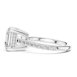 Anillo de Diamantes con Engaste Pavé en Oro Blanco de 14K, Joyería Hecha a Mano en Oro Blanco de 14K con Diamante Cultivado en Laboratorio con Corte Asscher Genuino - Product Image 2
