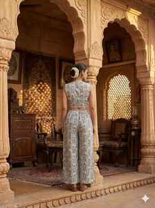 Conjunto de Dos Piezas de Algodón Étnico Boho para Mujer, Top Corto con Estampado Indio Festivo, Pantalones Palazzo de Pierna Ancha, Coordinados de Verano Naturales - Product Image 4