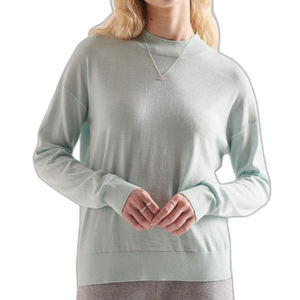 Women's <b>Light</b> Blue Crew <b>Neck</b> Sweater 100% Acrylic Knitted Long Sleeve Solid Color Regular Fit Autumn Wear Pullover Style - Product Image 1