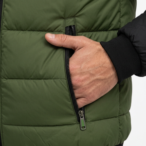 Storm Fit Men's Green Black Puffer <b>Jacket</b> Stand Collar Zipper Closure Windproof Casual Winter Polyester Puffer <b>Jacket</b> - Product Image 4