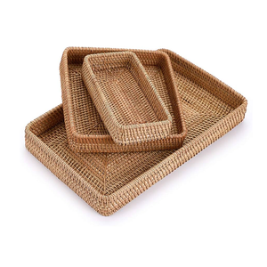 Bandeja de Servir de Ratán Tradicional Hecha a Mano de Primera Calidad, con Asas de Madera Maciza, Bandejas Decorativas de Fibra Natural para Té, Café y Aperitivos - Product Image 2
