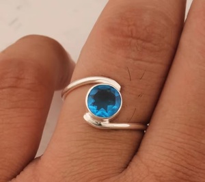 Bague en quartz bleu naturel, argent sterling 925, unisexe, bague de mariage avec pierre précieuse, bijoux faits à la main, fournisseur en gros - Product Image 3