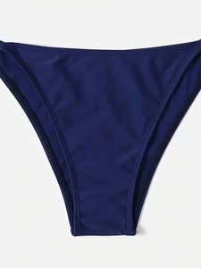 Ensemble bikini femme taille haute couleur unie avec soutien-gorge triangle rembourré amovible en tissu côtelé extensible et décolleté plongeant en V push-up - Product Image 4