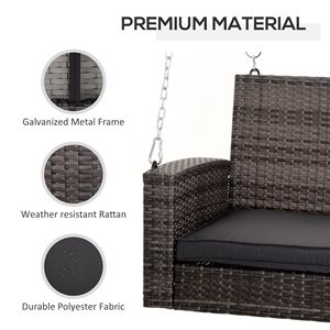 Sedia a dondolo da giardino in vimini per 2 persone con cuscini grigi, capacità 550 libbre - Product Image 4