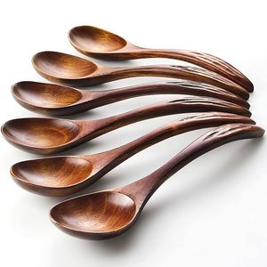 Eco Friendly Kitchen Accessories <b>Round</b> Nanmu Wooden Spoon Long Handle Wood Soup Spoon Restaurant Kitchen Items - Product Image 1