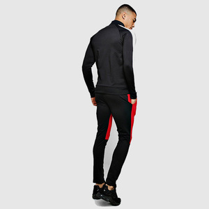 Ensemble de survêtement unisexe rouge et noir à blocs de couleur, sweat-shirt à fermeture éclair intégrale à manches longues et pantalon, coupe classique, pour l'automne, séchage rapide - Product Image 2