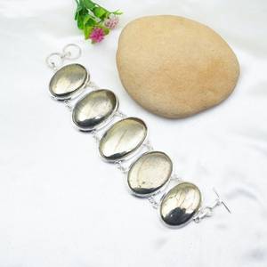 Pyrite <b>Bracelet</b> 925 Sterling <b>Silver</b> Handmade <b>Bracelet</b> Golden Apache Pyrite Gemstone <b>Silver</b> Jewelry Christmas Gift - Product Image 4