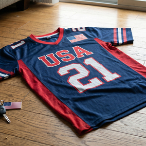 Maillots de football américain personnalisés USA – Nom et numéro d'équipe par sublimation – Maillot de football américain unisexe – T-shirts d'entraînement unisexe - Product Image 3