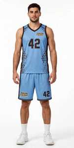 Set Jersey dan Celana Pendek Basket Unisex Pada Prime Biru Muda Hitam Cetak Digital Bahan Polyester Bernapas Ukuran Dewasa L Jahitan Tanpa Sambungan - Product Image 2