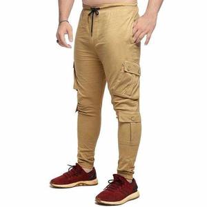 กางเกงคาร์โก้สีกากีสำหรับผู้ชาย เอวยางยืด ปิดด้วยเชือกผูก มีกระเป๋าหลายช่อง สไตล์ลำลอง ระบายอากาศได้ดี น้ำหนักปานกลาง ผลิตจากโพลีเอสเตอร์ เหมาะสำหรับใส่ในฤดูใบไม้ร่วง - Product Image 4