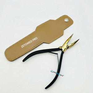 Custom Logo Leather Pouch with Black Gold Flat Curved Hair <b>Extension</b> Pliers Micro-<b>Beads</b> Stainless Steel Hair <b>Extension</b> Tools - Product Image 4