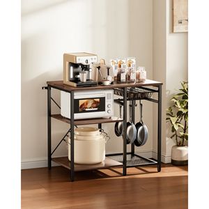 Scaffale da Cucina da 35,4 Pollici con Barra di Supporto a X e 5 Ganci a S, Stand Multilivello per Stoccaggio in Cucina - Product Image 2