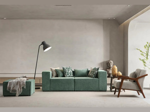 Luxury Solid Teak Wood Living Room Furniture <b>Set</b> Modern Green Fabric Modular <b>Sofa</b> 3 1 Seater Ottoman Coffee Table Villa - Product Image 2