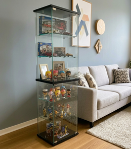 TMG-G392 Modern Minimalist Custom Black Shelved Tempered Glass Display Cabinet for Living Room Dining Entry Home <b>Bar</b> <b>Corners</b> - Product Image 1