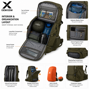 Sac à dos de randonnée, trekking, camping et voyage personnalisé, imperméable, 50-70L, OEM ODM avec ajustement réglable, fabricant - Product Image 3