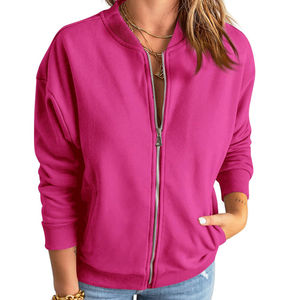 Blouson Bomber Femme Décontracté à Bas Prix, Veste d'Automne Noire Style Universitaire, Coupe-Vent Zippé avec Poches pour Femmes - Product Image 5