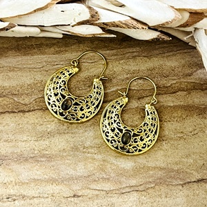 Pendientes Boho de Diseño Único, Joyería Tribal de Latón para Mujer, Chapados en Oro de 18k, Filigrana Vintage, Aro Texturizado, Ojo de Tigre, Venta al por Mayor/OEM - Product Image 4