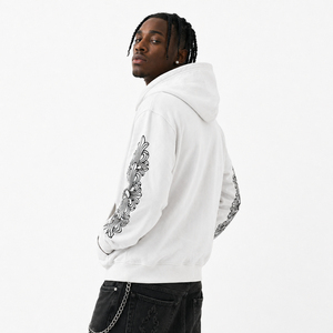 <b>White</b> Mens 100% Cotton <b>Zip</b> <b>up</b> Hoodie Relaxed Fit Drawstring Hood Front Pocket Graphic Sleeve Design custom label - Product Image 4
