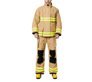 Uniforme de travail unisexe ignifuge et imperméable en polyester pour pompiers, avec bandes réfléchissantes et patchs de protection - Product Image 1