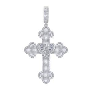 Trendy Unisex Handmade Sterling Silver Jewelry Full Iced Baguette Heart <b>Cross</b> <b>Pendants</b> with VVS Moissanite for Party Occasions - Product Image 1