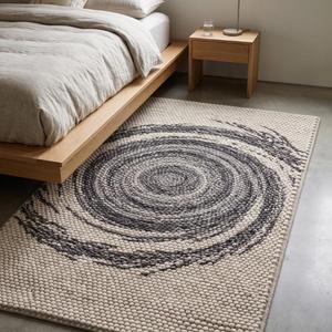 Tapis d'intérieur tendance en laine, couleur unie beige charbon, antidérapant, à poils moyens, tissé à la main, texturé, à boucles épaisses - Product Image 4