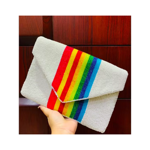 Bolso de mano tipo sobre con cuentas blancas y forro de satén, ideal para fiestas y eventos nocturnos, ¡muy vendido! - Product Image 5