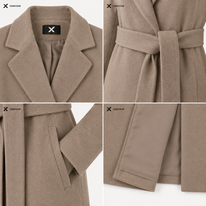 Abrigo Largo de Lana Elegante para Mujer, Color Negro, Gris Oscuro, Gris Claro, Caqui, con Cuello Vuelto, Cinturón, Ropa Formal de Invierno, Manga Larga - Product Image 3