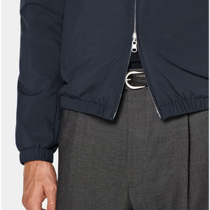 <b>Men's</b> Navy Bomber <b>Jacket</b> Stand Collar Zipper Closure Regular Fit Polyester Windproof <b>Smart</b> Casual Autumn Wear - Product Image 5